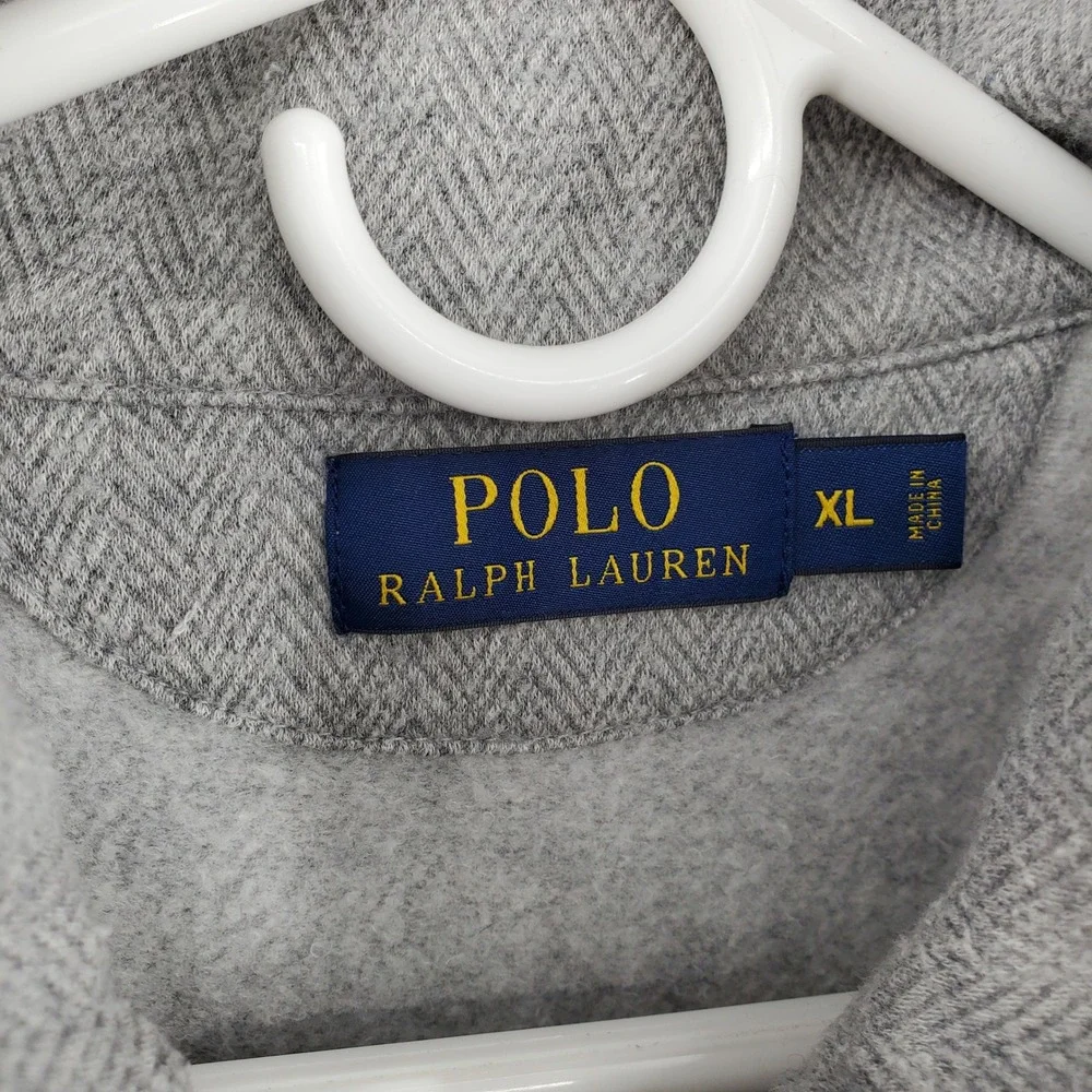 Polo Ralph Lauren Men XL Grey Herringbone Quarter Zip Pullover Sweater Pony Logo